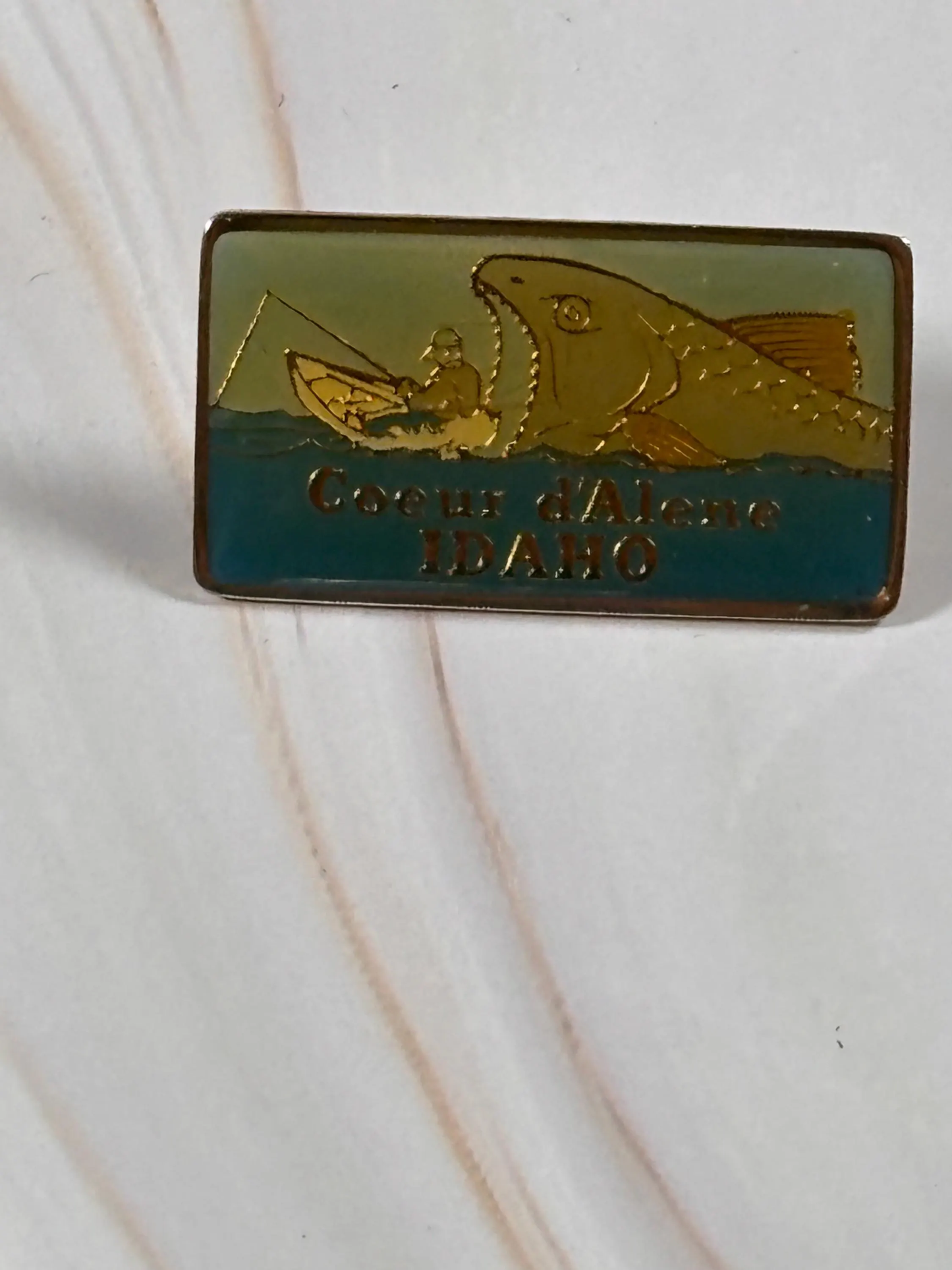 Coeur a'Alene Idaho Pin Lapel Enamel Collectible Souvenir Fish Fishing Boat Shark