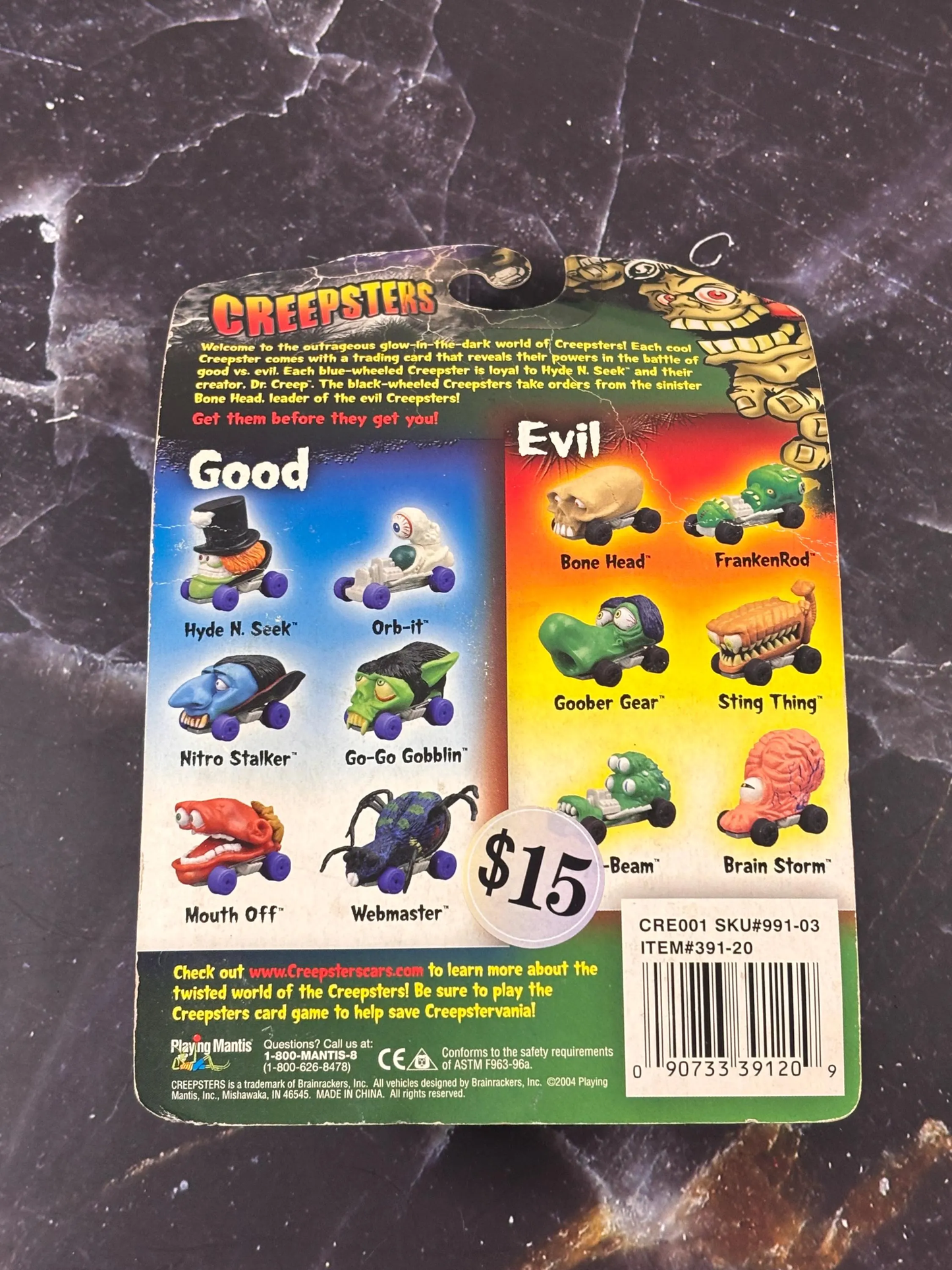 2004 Playing Mantis Creepsters Glows in the Dark Monster Head Die Cast Car New Good Webmaster