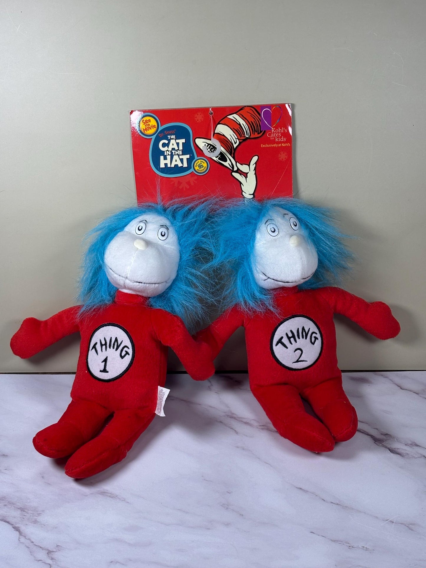 New Kohls Cares for Kids 12" Dr Seuss Plush Thing 1 & 2 Dolls w/Tags 2003