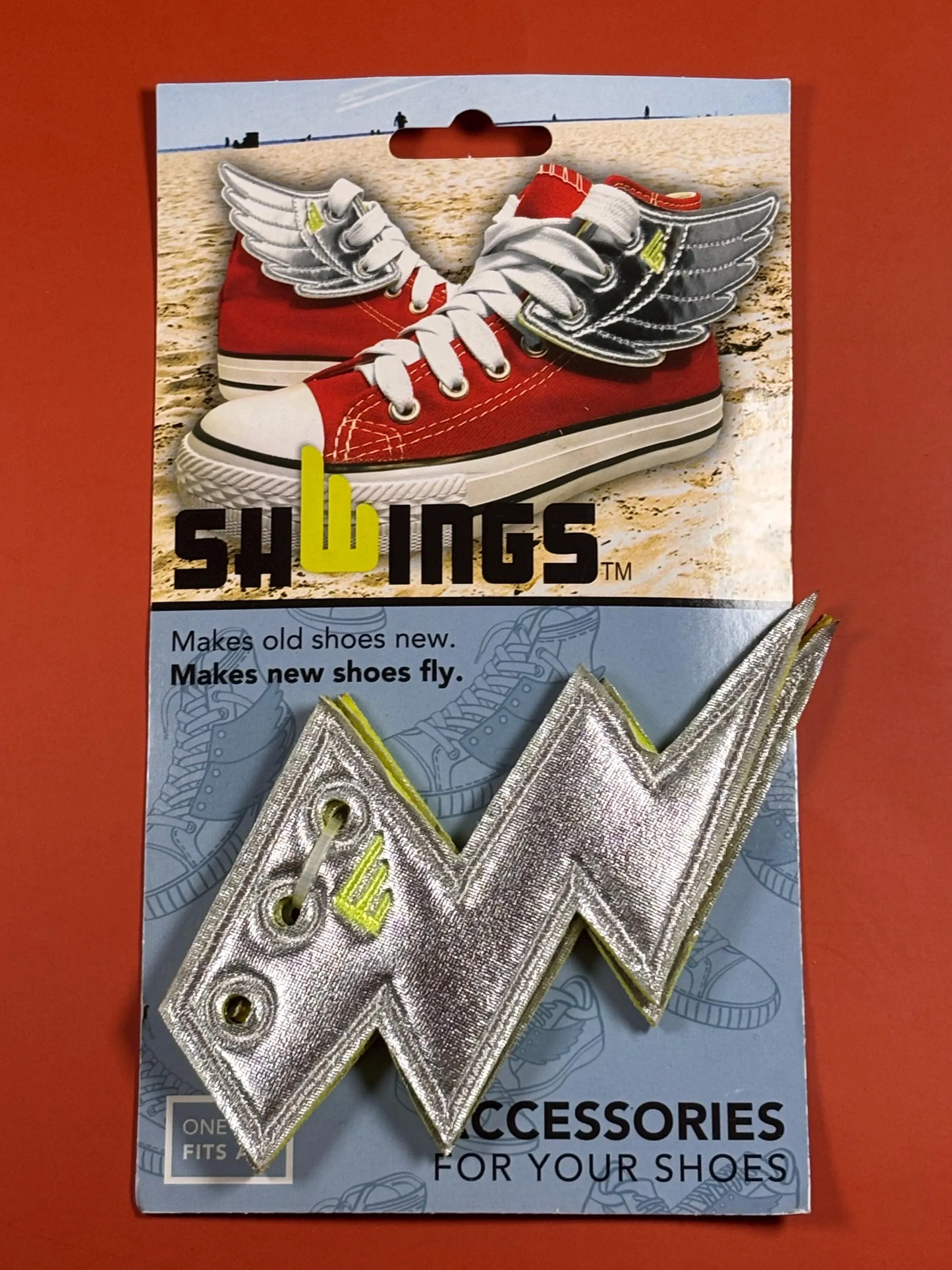 Shwings Silver Lighting Bolt Shoe Wings Accessories, Lace To Any Shoe - New