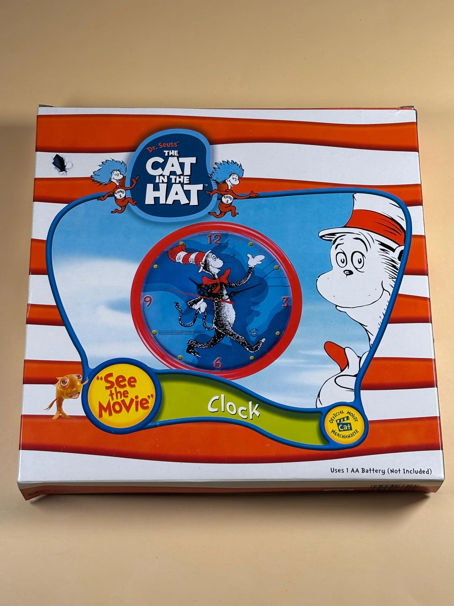Dr. Seuss Cat In The Hat 2003 Universal Studios Wall Clock Round 9.5"