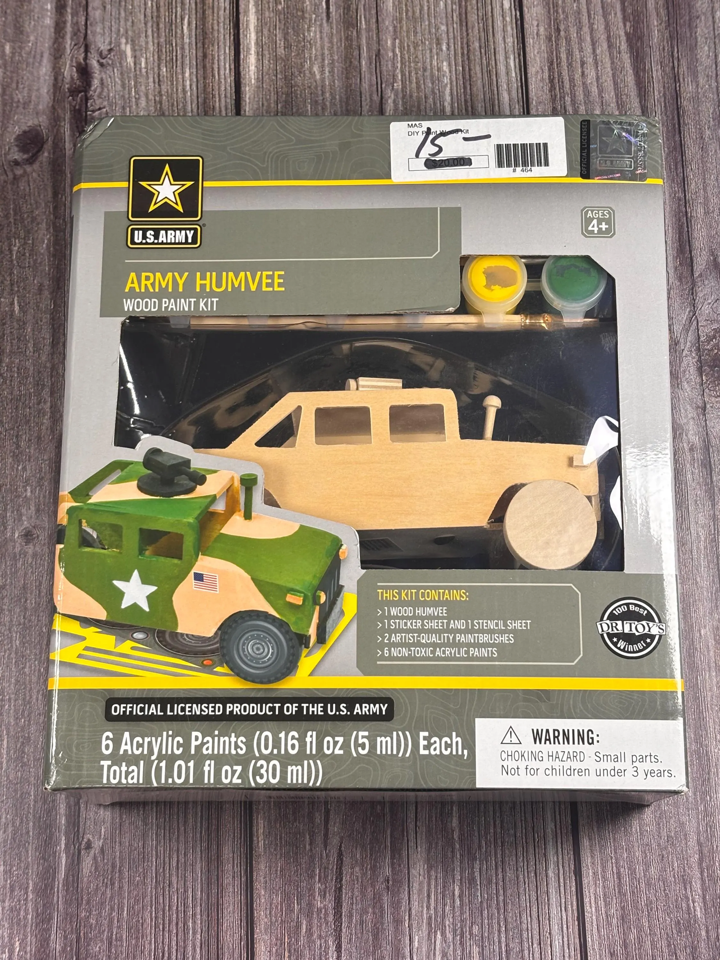 U.S. Army Humvee Wood Craft Paint Kit W/ Brushes Acrylic Paints Masterpiece New