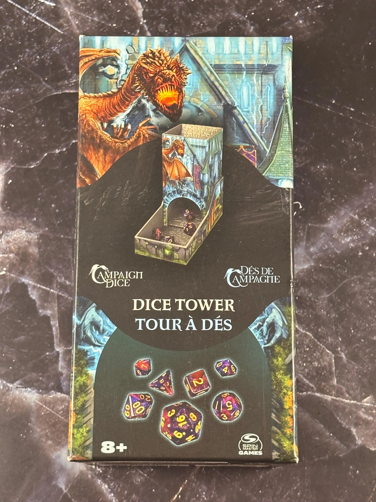 Campaign Dice Foldable Dice Tower with 7 Dice Spin Master Games RPG Accessory New