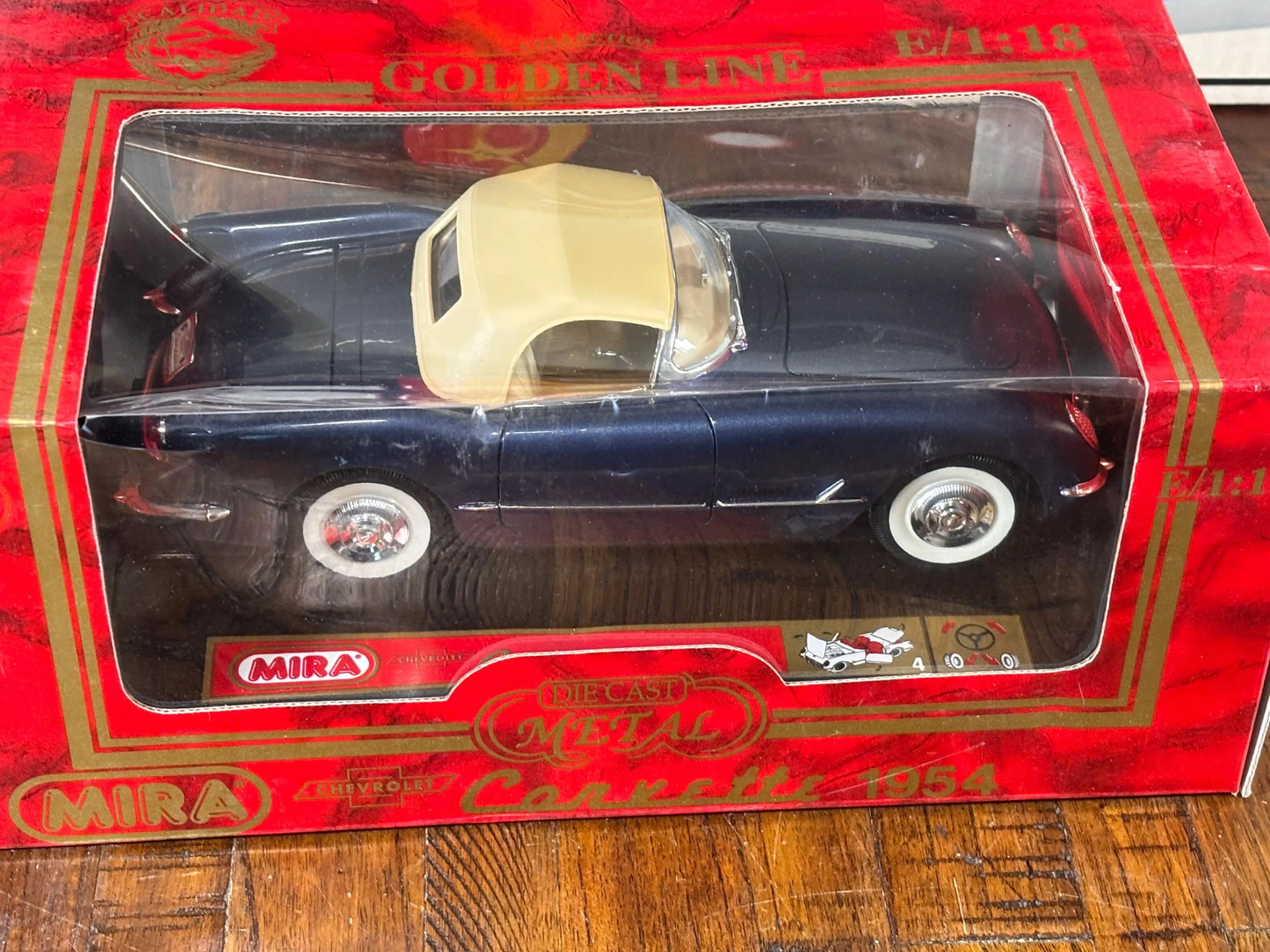 Mira 1:18 1954 Chevy Corvette Blue Soft Top Convertible Diecast Metal Car New
