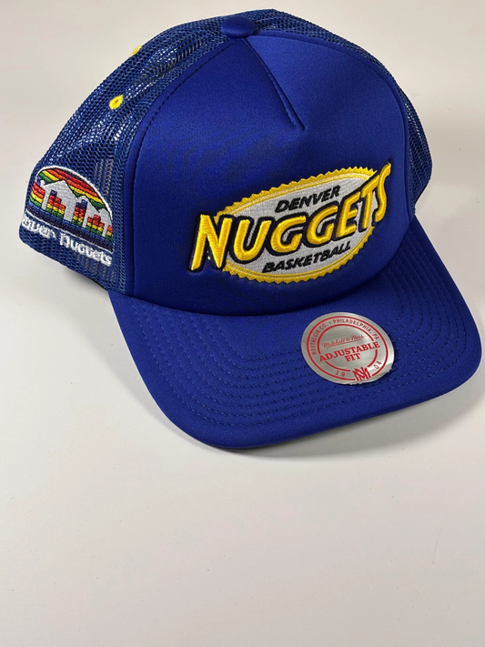 Mitchell & Ness Blue Trucker Hat Denver Nuggets Team Seal Hardwood Classic New