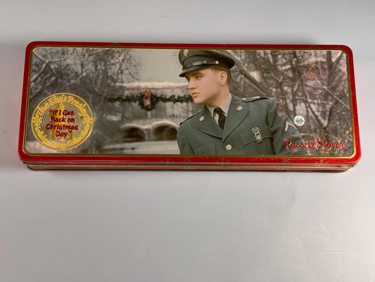 Elvis Presley Russell Stover Christmas Candy Tin Collectible Box 2002 Vintage 12x5”