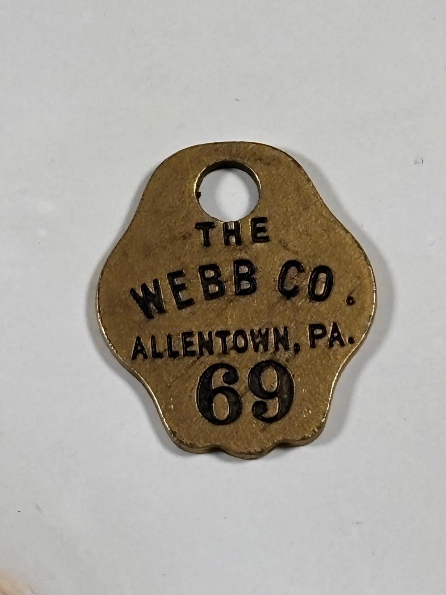 The Webb Co. Company Brass Tag Allentown PA Pennsylvania Tool Tag Key Fob #69