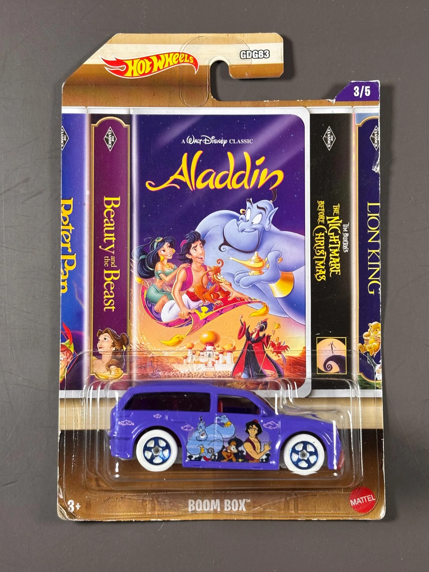 2022 Hot Wheels VHS Cover Disney Aladdin Boom Box Purple 1/64 Car Kids Toy New