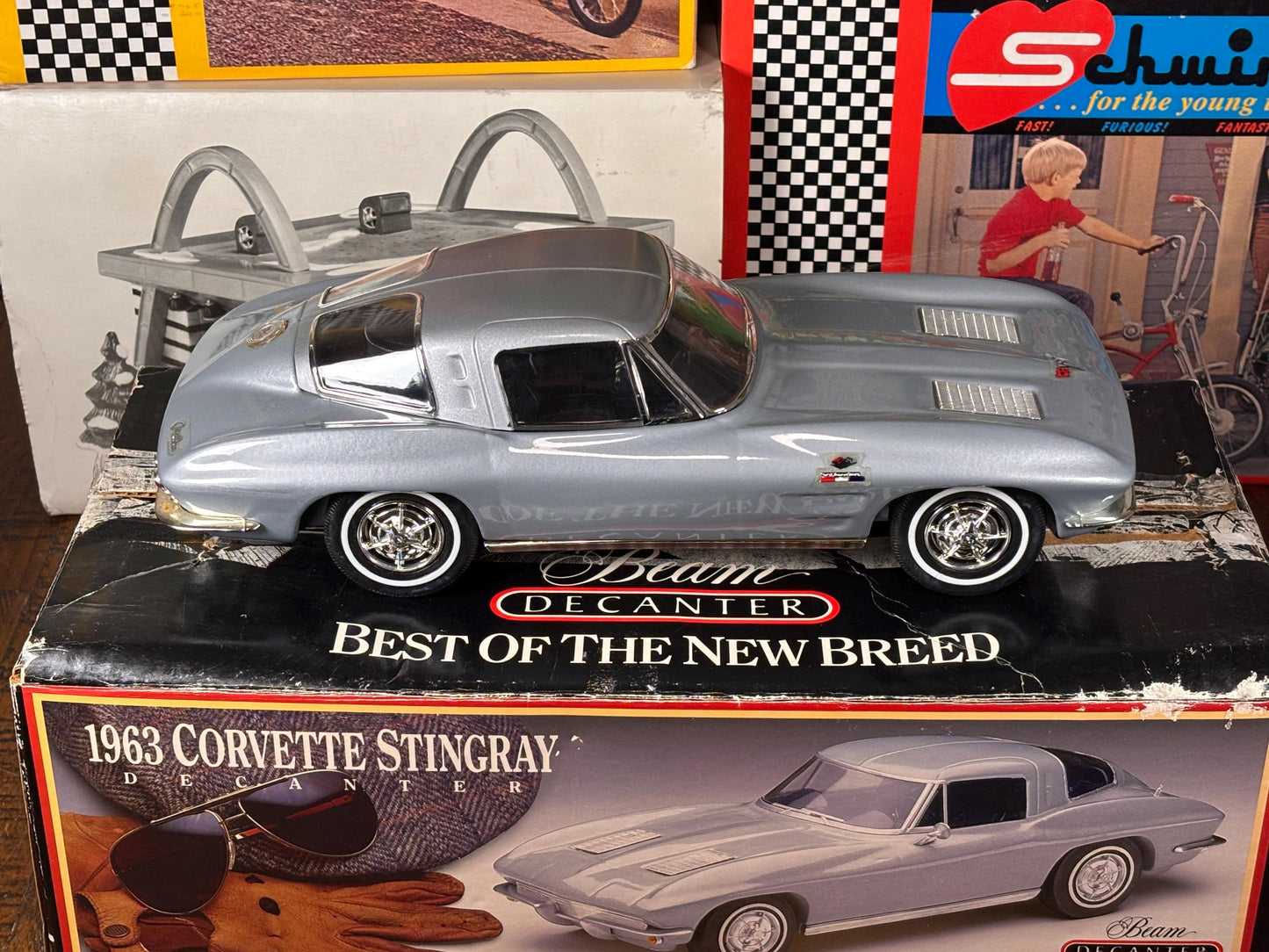 1963 Silver Corvette Stingray Decanter Jim Beam Special New York Edition Empty