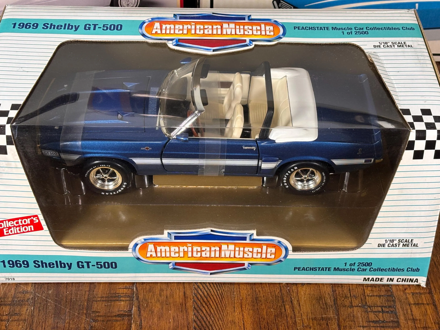 Ertl 1/18 scale Diecast 1969 Shelby GT 500 PeachState Muscle Car Blue 1/2500 New
