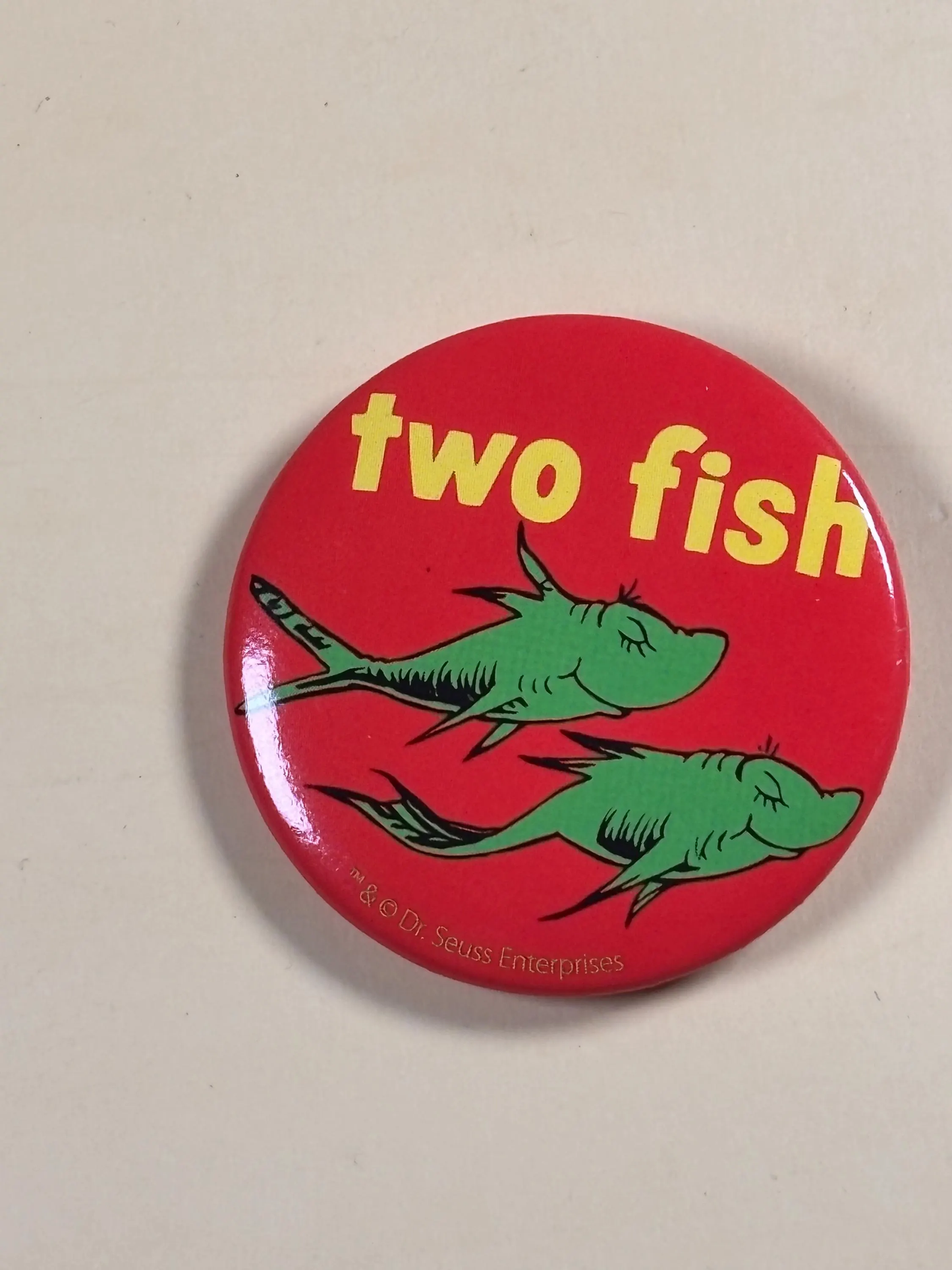 Vintage Dr Seuss Two 2 Fish Button Pin 1.5” Pinback