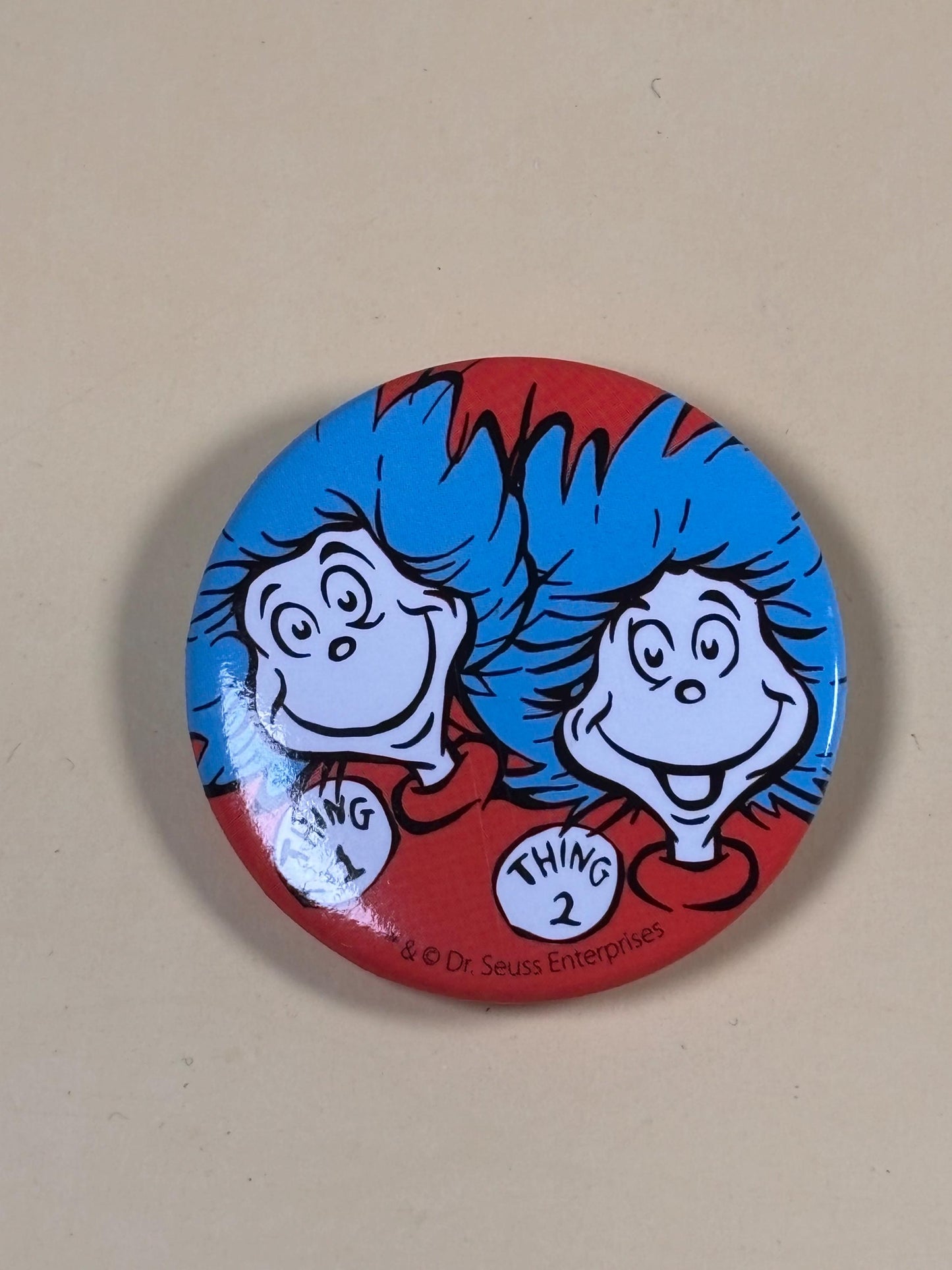 Vintage Dr Seuss Thing One 1 & Thing Two 2 Fish Button Pin 1.5” Pinback