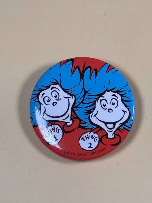 Vintage Dr Seuss Thing One 1 & Thing Two 2 Fish Button Pin 1.5” Pinback