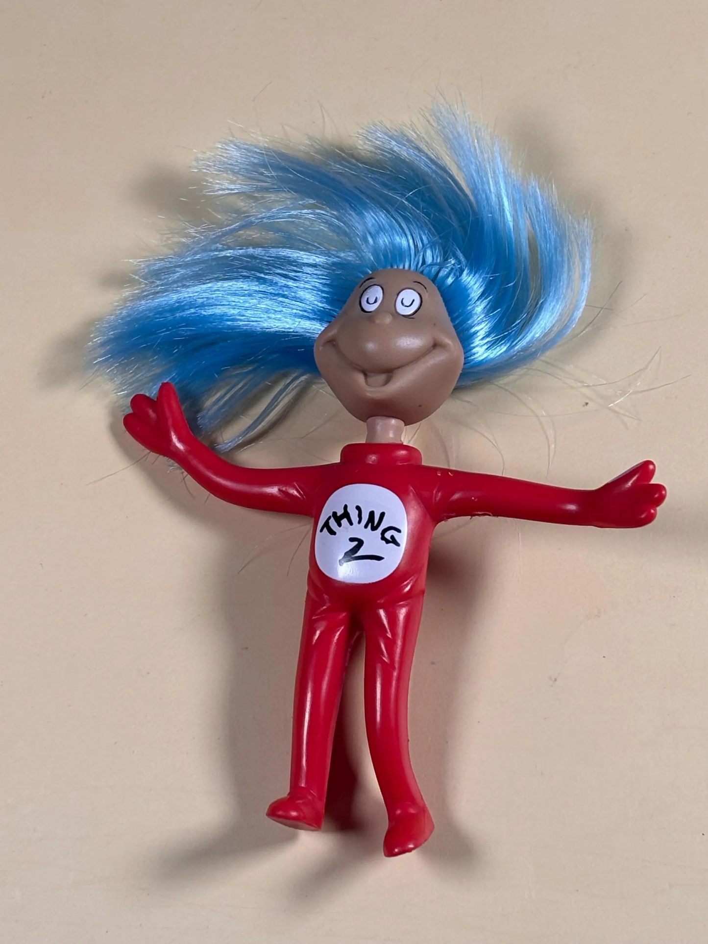 Lot of 2 Dr Suess Cat In The Hat Thing 1 & Thing 2 Bendy Posable Blue Hair 4”