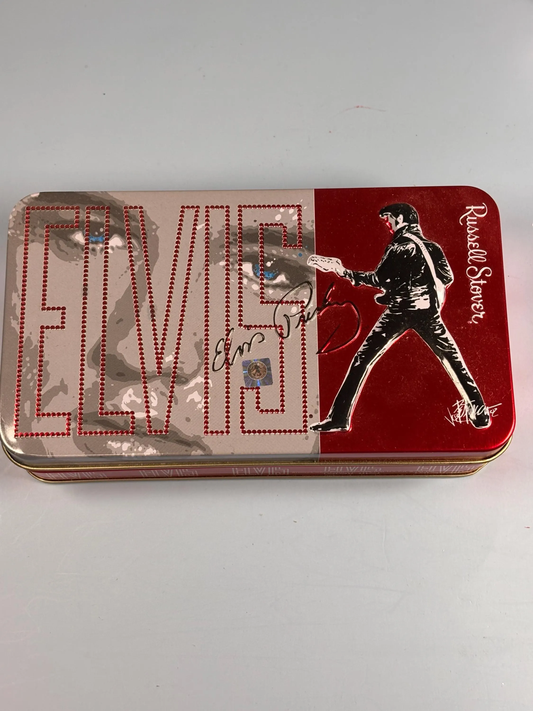 Vintage Elvis Presley Hinged Holiday Tin Russell Stover Hologram 2001 12x5x1”