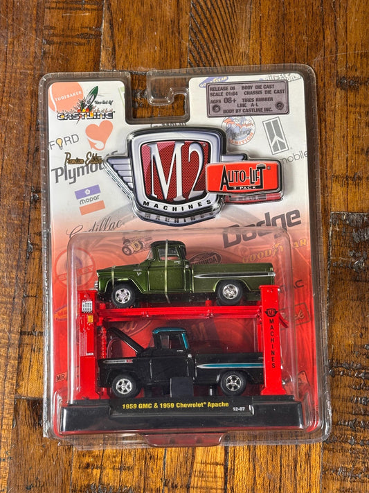 New 2012 Castline M2 auto lift 1959 GMC and 1959 Chevrolet Apache 12–07