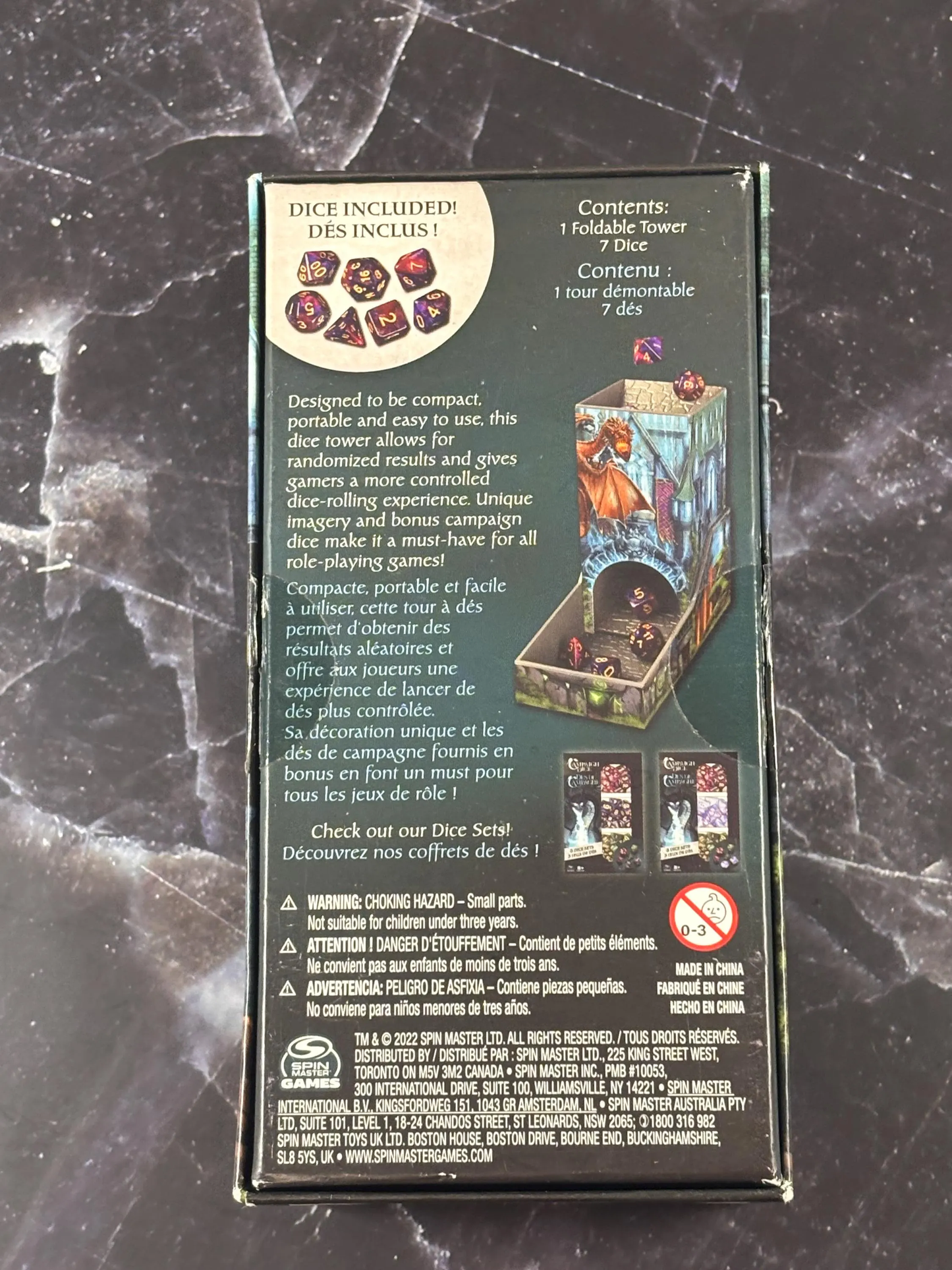 Campaign Dice Foldable Dice Tower with 7 Dice Spin Master Games RPG Accessory New